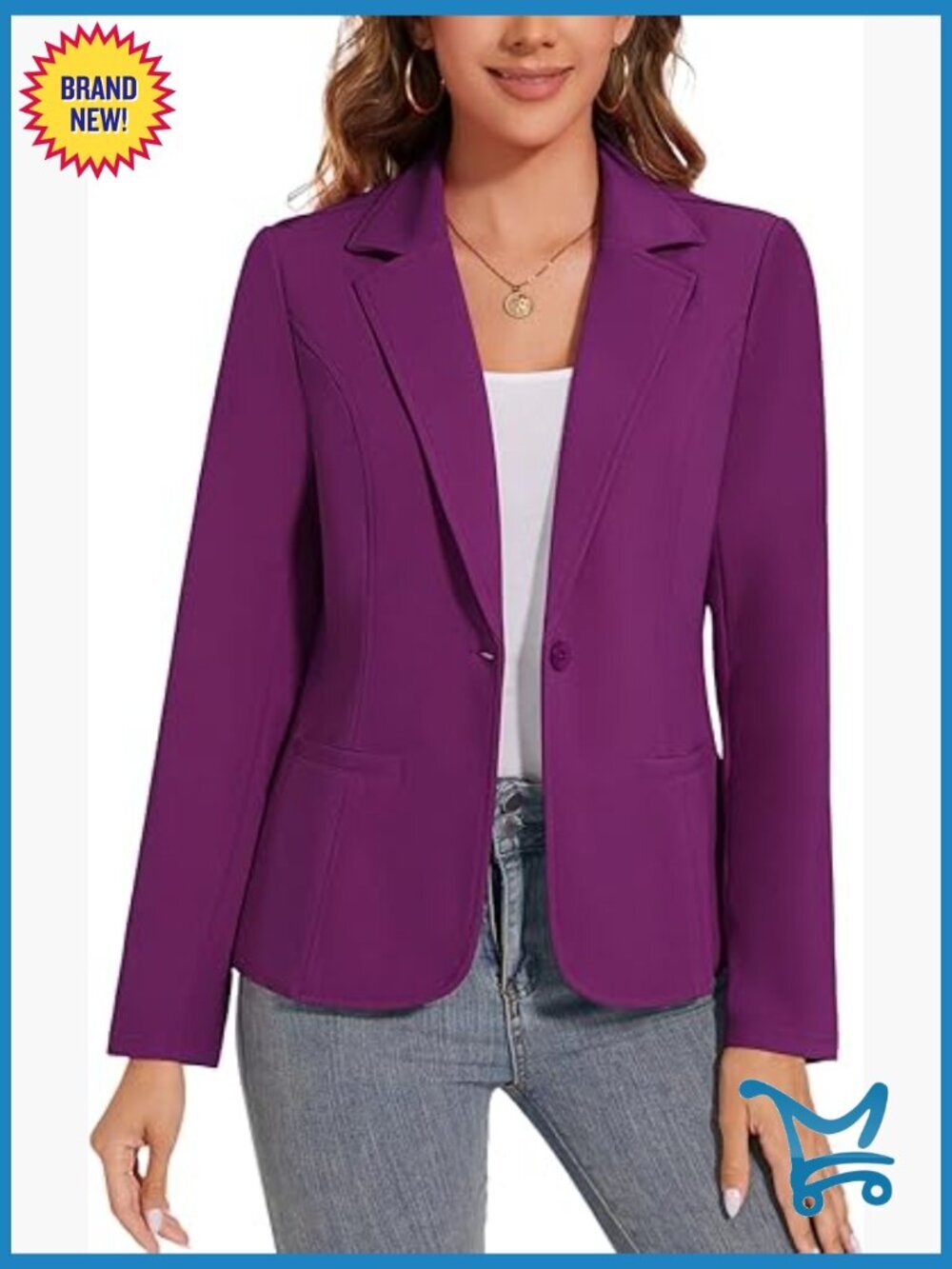 Button Front Blazer Jacket Long Sleeve Lapel Casual Work Office Lightweight